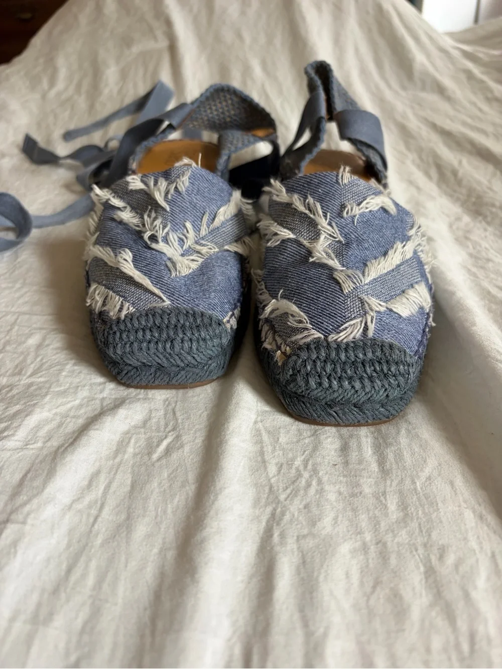 Franco Sarto Britney Light Blue Woven Espadrille Lace-Up Sandal